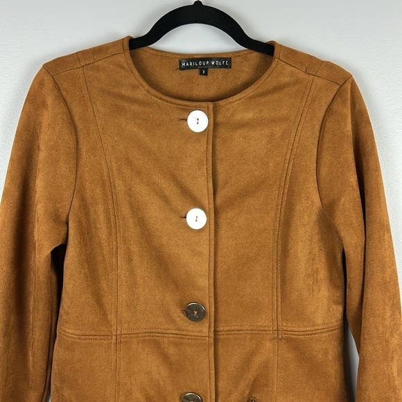 Mariloup Wolfe Retro Boho Faux Suede Button Front Transition Jacket Small Brown - Picture 3 of 12